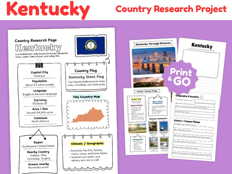 Kentucky State Research Project | US Geography & State Study Worksheets
