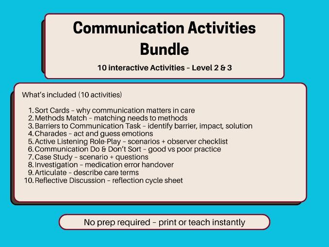 Communication in Health & Social Care – 10 Interactive Activities Bundle (L2/L3 Adult Care)