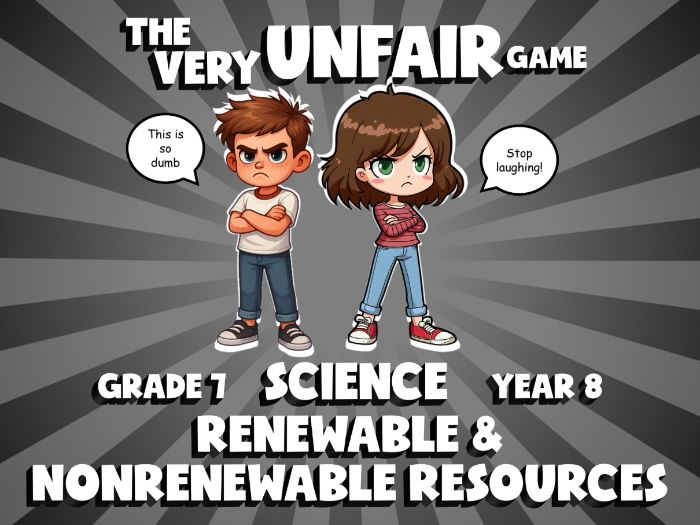 Renewable & Nonrenewable Resources VERY UNFAIR GAME | No-Prep Year 8 Science Review Activity