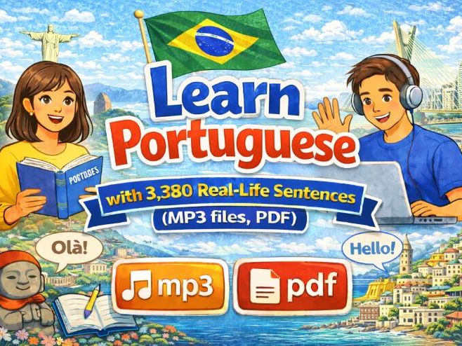 Learn Portuguese with 3,380 Real-Life Sentences(MP3 audio, PDF)