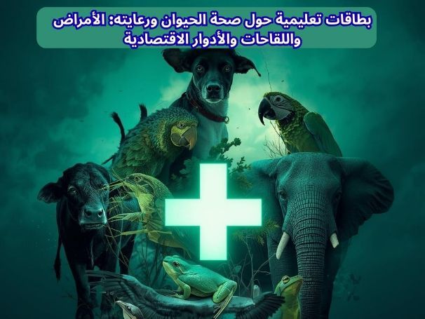 بطاقات تعليمية عن صحة الحيوان ورعايته: الأمراض، واللقاحات، والأدوار الاقتصادية
