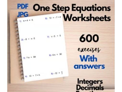 One Step Equations Single Variable :Practice Workbook Grade 7-9