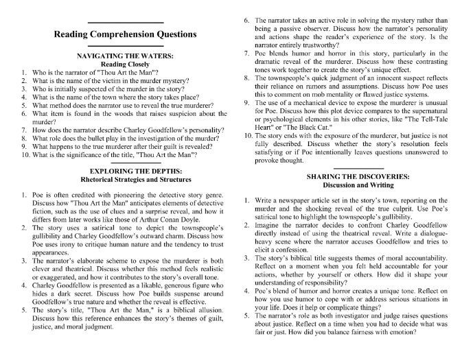 Thou Art the Man by Edgar Allan Poe with Reading Comprehension Questions