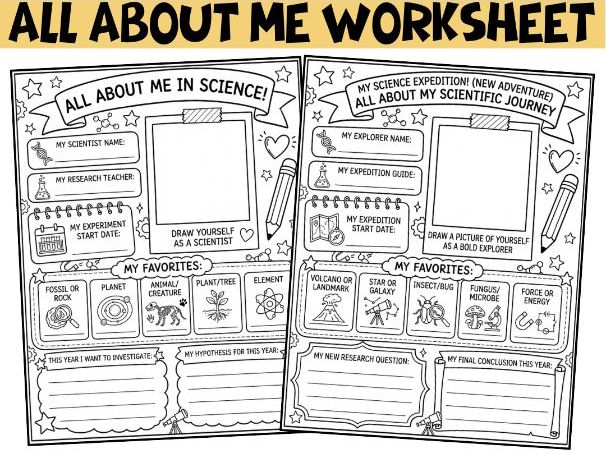 All About Me Science Worksheet: Back to School Scientist Icebreaker Activity