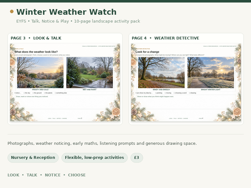 Winter Weather Watch: EYFS Winter Weather Observation and Talk Pack