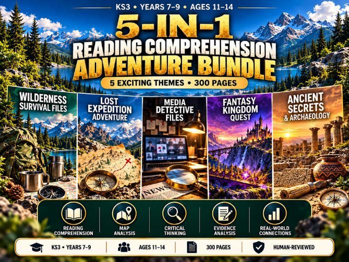 KS3 Reading Comprehension Adventure Bundle | 5-in-1 | Years 7–9 | 300 Pages