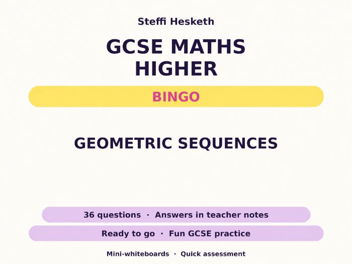 Geometric Sequences GCSE Maths Higher Bingo