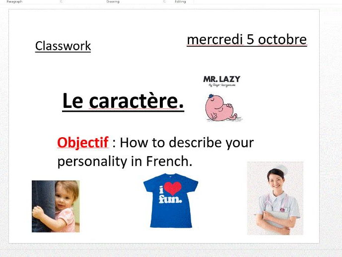 Character descriptions in French