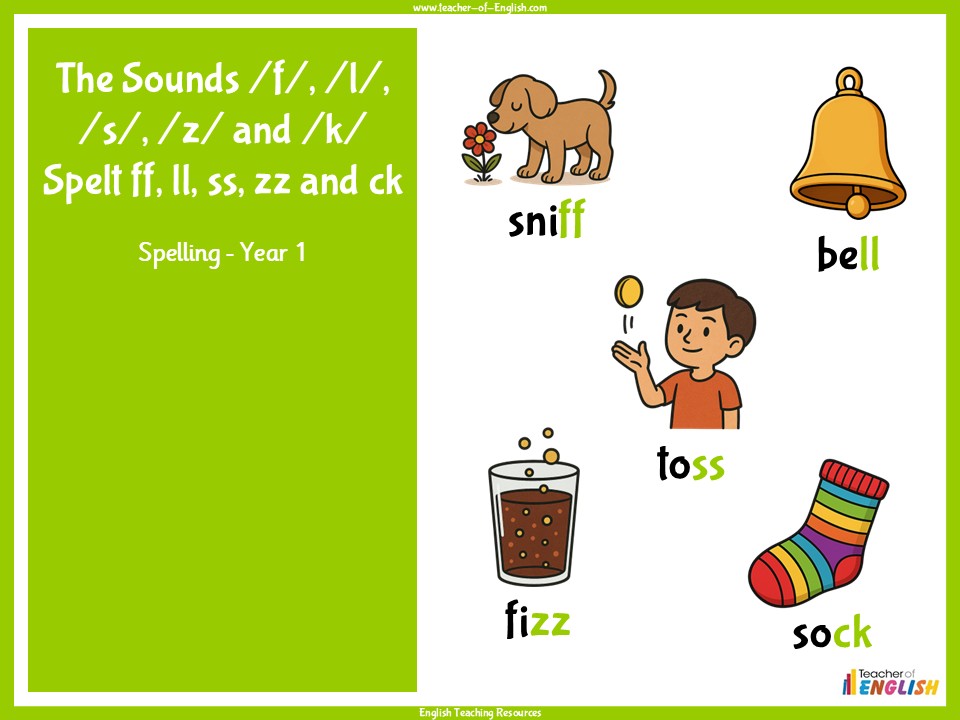 The f, l, s, z and k Sounds Spelt ff, ll, ss, zz and ck - Year 1 FREE Spelling Resource