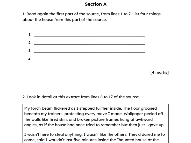 AQA GCSE English Language Paper 1 practice exam/mock: The Break In
