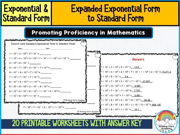 Convert Exponential Form to Standard Form Worksheets | Scientific Notation & Powers of 10 Practice