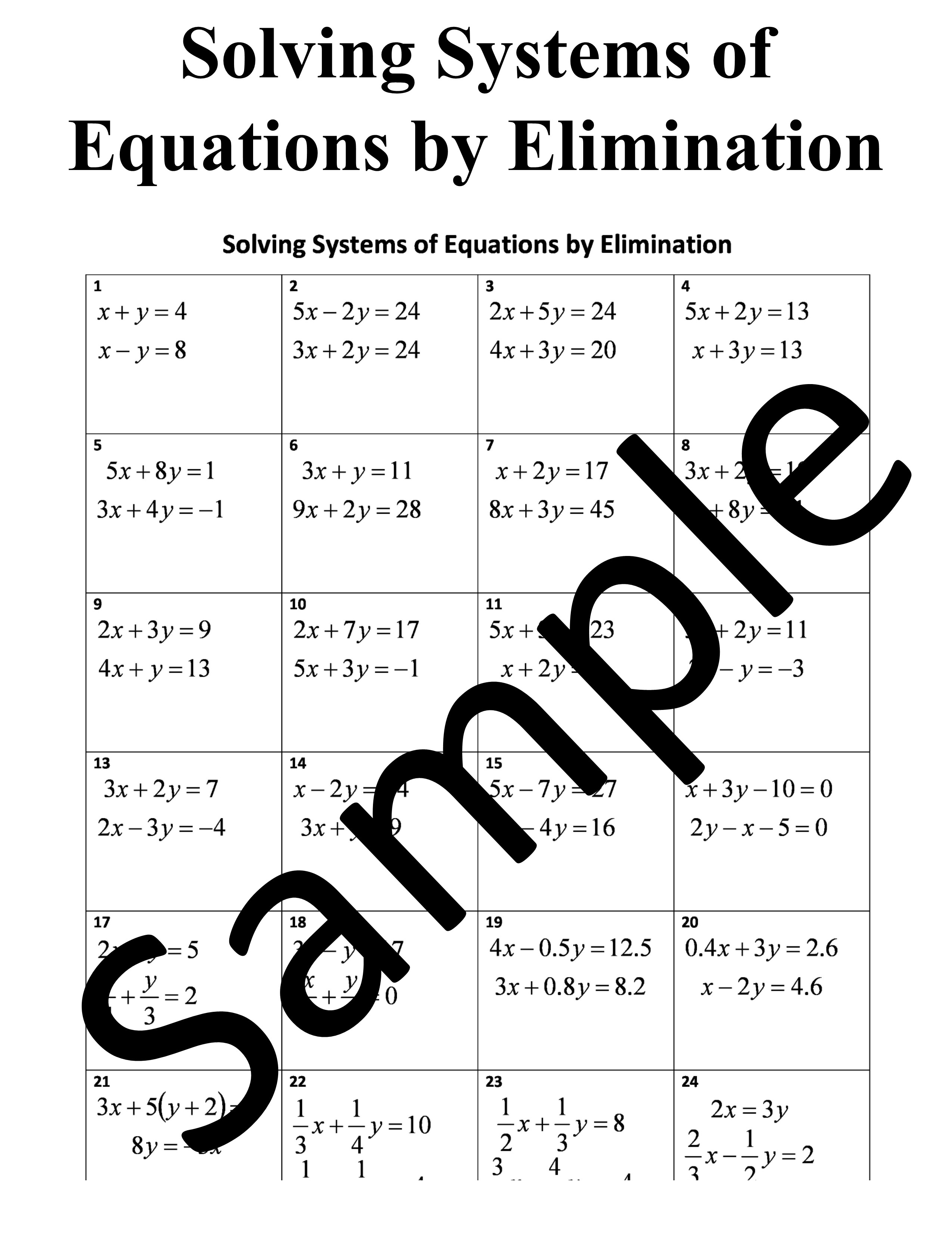 solving-systems-of-equations-by-elimination-worksheet-teaching