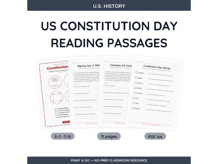 US Constitution Day Reading Passages | 11 pp