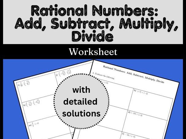 Rational Numbers Add, Subtract, Multiply, Divide Worksheet (with solutions)