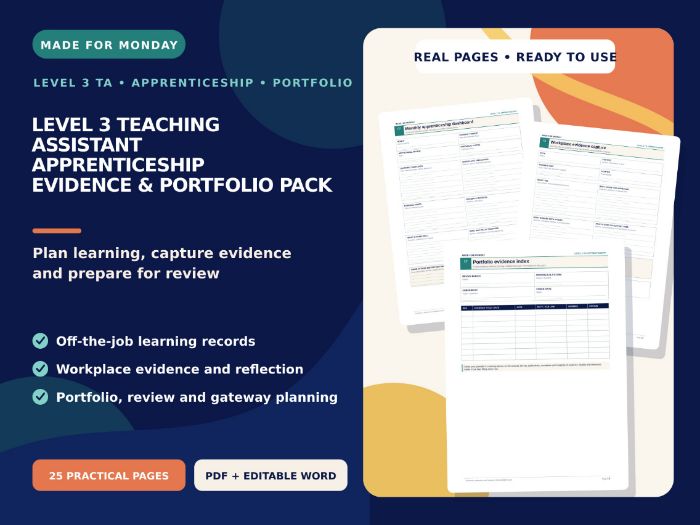 Level 3 TA Apprenticeship Portfolio Pack