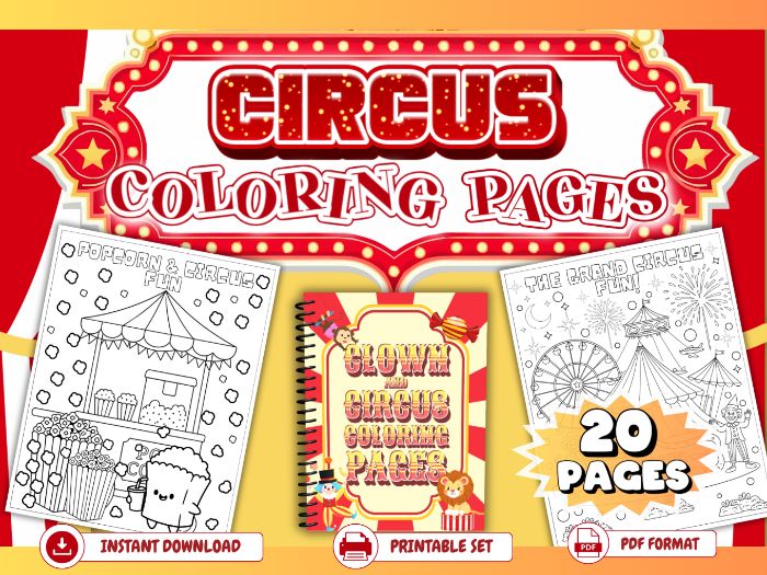 Clown & Circus Coloring Pages and Dot-to-Dot Bundle – Printable Circus Activities for Kids