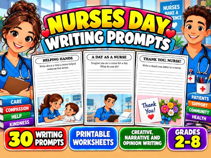 Nurses Day Writing Prompts | 30 Printable Worksheets