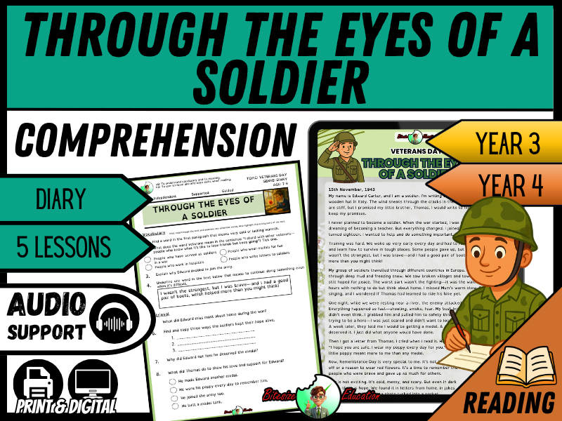 Through the Eyes of a Soldier - Remembrance Day | Reading Comprehension | Year 3/4