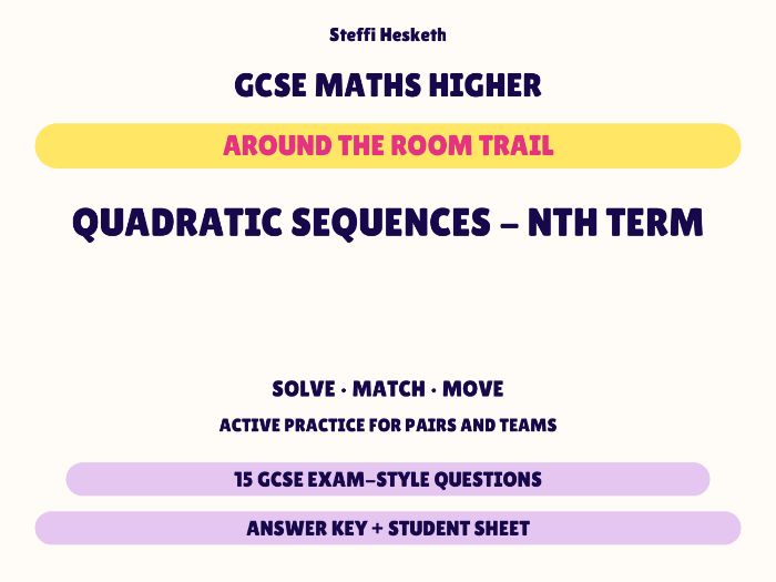 GCSE Higher Maths Quadratic Sequences - nth Term | Around the Room Trail