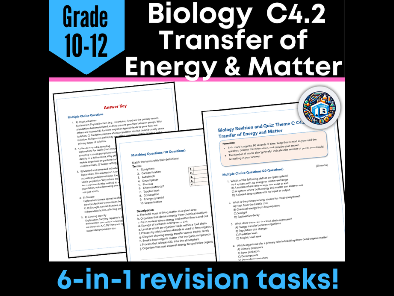IB DP Biology C4.2 Transfer of Energy and Matter Quiz and Revision Worksheets 2026