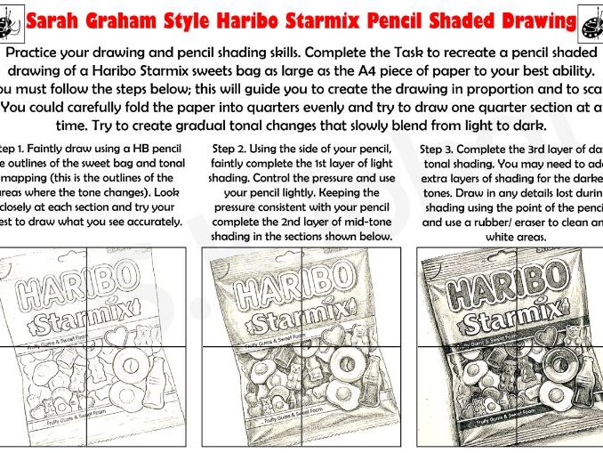 Sarah Graham Style Haribo Starmix Sweets Bag Pencil Shaded Drawing