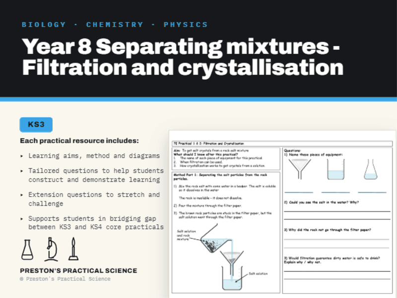 KS3 Year 8 Practical Exploring Science: Filtering & Crystallising