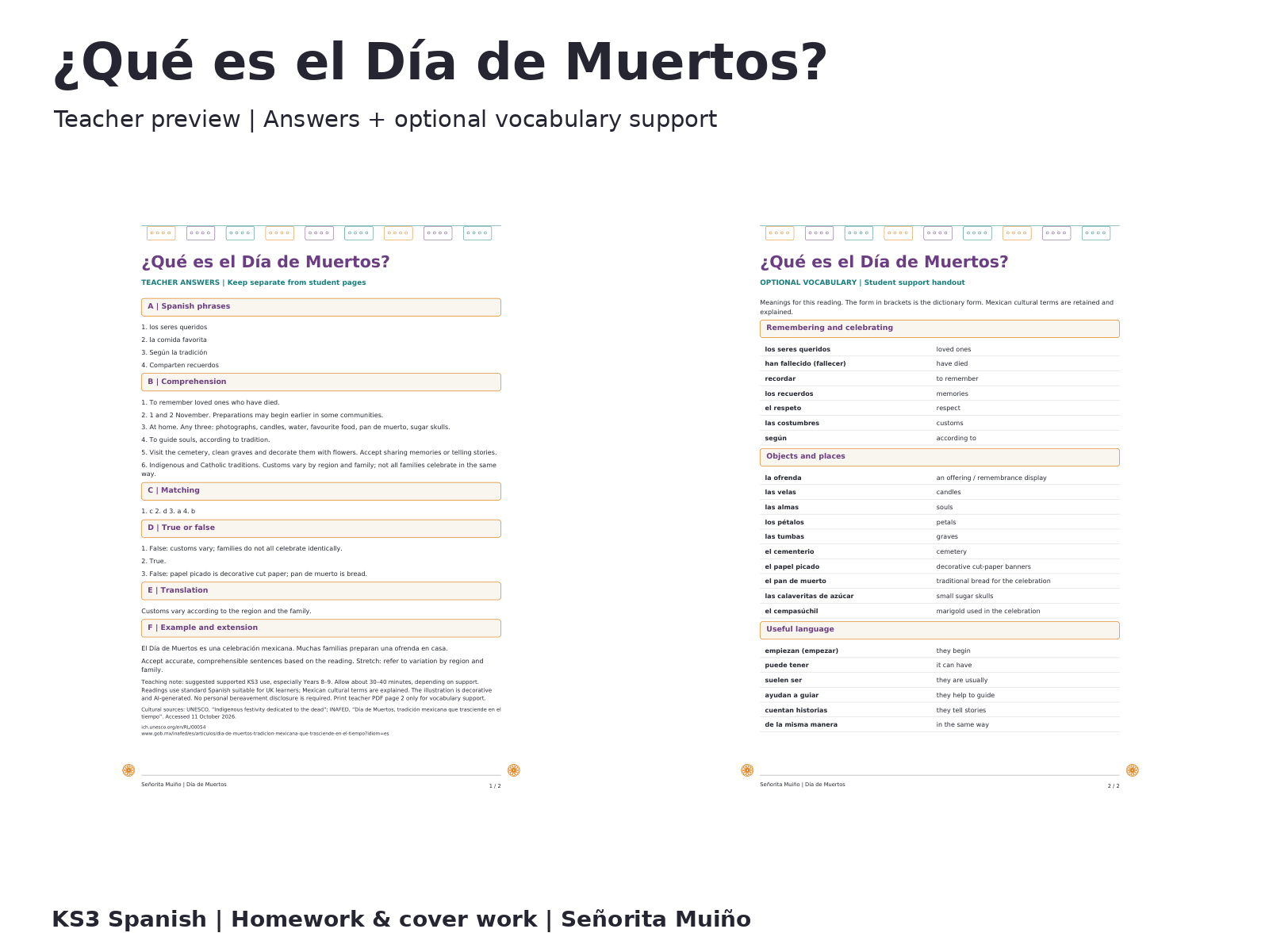 Día de los Muertos Spanish Reading Comprehension - KS3 Day of the Dead ...