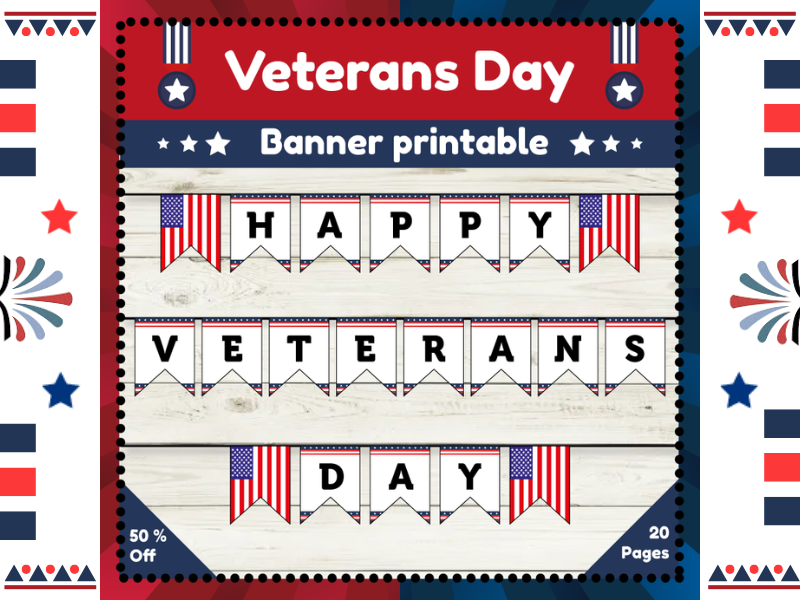 Veterans Day Banner Printable Perfect for Classroom and Bulletin Board Display