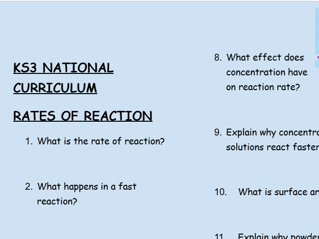 KS3 Chemistry: Rates of Reaction – 30 Question Retrieval Worksheet PDF