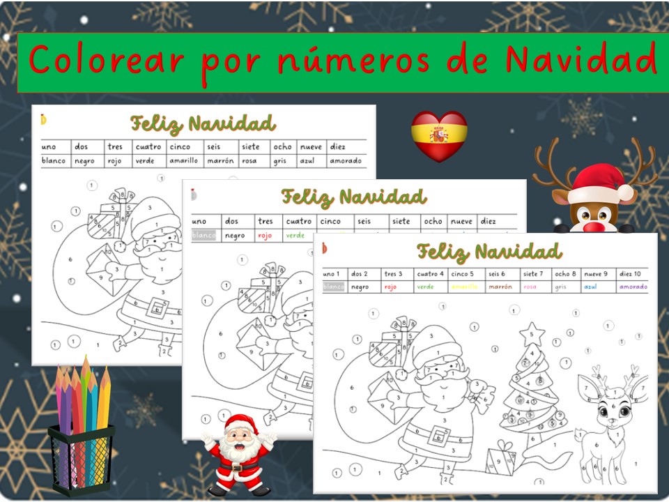 Spanish colour by numbers | Christmas | Navidad | Colorear por números