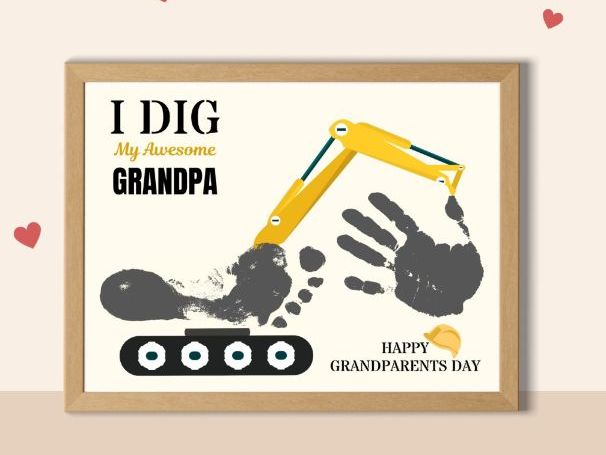 Grandparents Day Grandpa Handprint Craft | Excavator Printable Keepsake