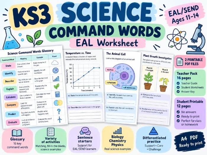 KS3 Science Command Words | EAL Worksheet