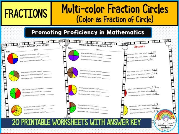 Fraction as Color of the Color (Multi-Color Fraction Circles) Worksheets | Printable Visual Fraction