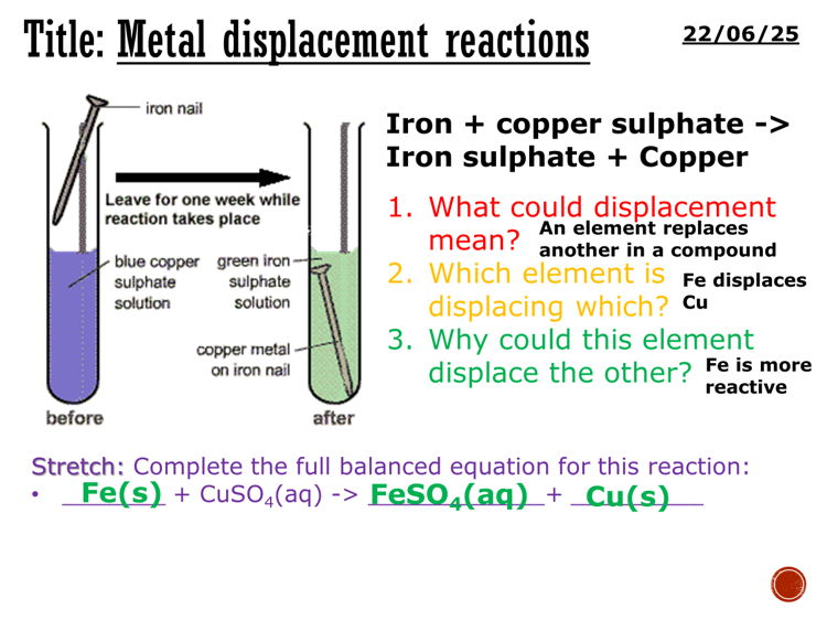Metal displacement reactions - complete lesson (KS3)