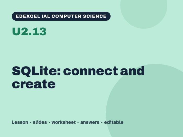 Edexcel IAL Computer Science – U2.13 SQLite: connect and create – Lesson & Worksheet