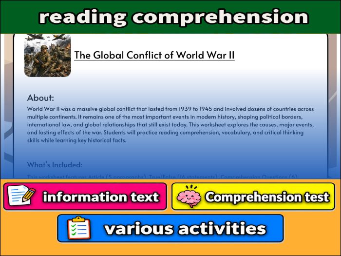 The Global Conflict of World War II - Comprehension 91����t & Activities