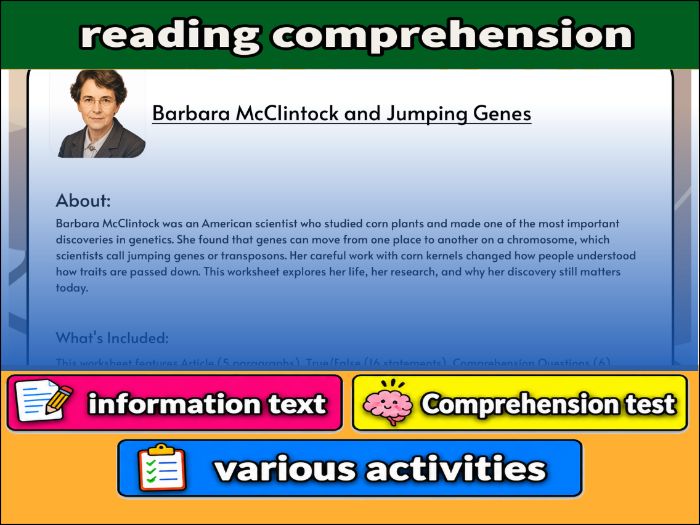 Barbara McClintock and Jumping Genes- Reading Comprehension & Activities