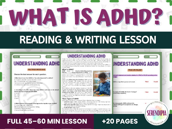 Attention Deficit Disorder ADHD Reading Passage and Comprehension Activities for KS3, KS4 Literacy