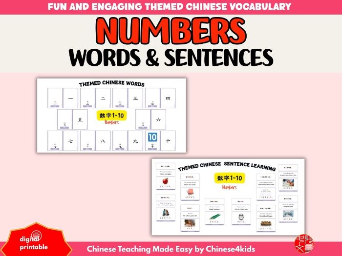 Beginner Chinese Vocabulary Learning Pack: Numbers 1–10 (数字)