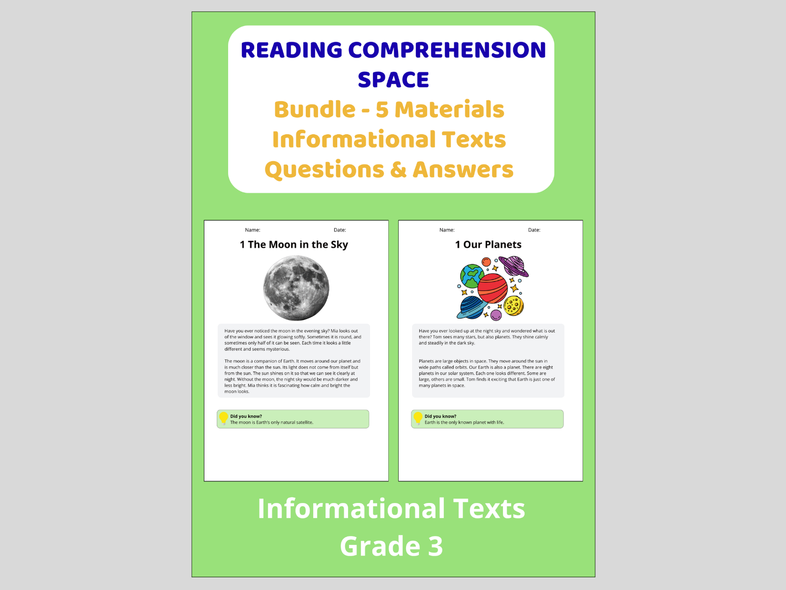 Reading Comprehension Space - Bundle 5 Materials Informational Texts