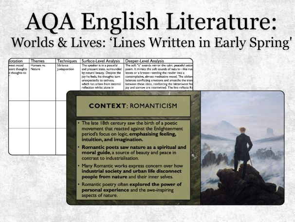 AQA Worlds and Lives: Lines Written in Early Spring Full Lesson - GCSE English Literature Poetry
