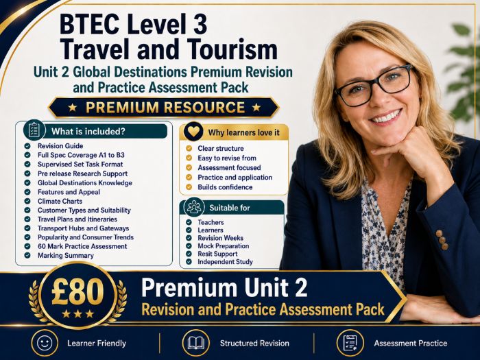 BTEC Level 3 Travel and Tourism Unit 2 Premium Revision and Practice Assessment Pack