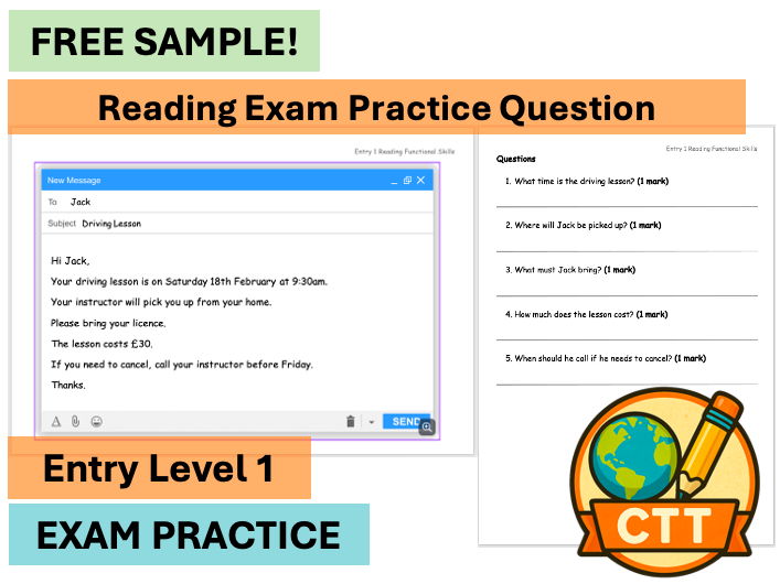 FREE Entry Level 1 English Functional Skills Reading Practice – 1 Paper + Answers