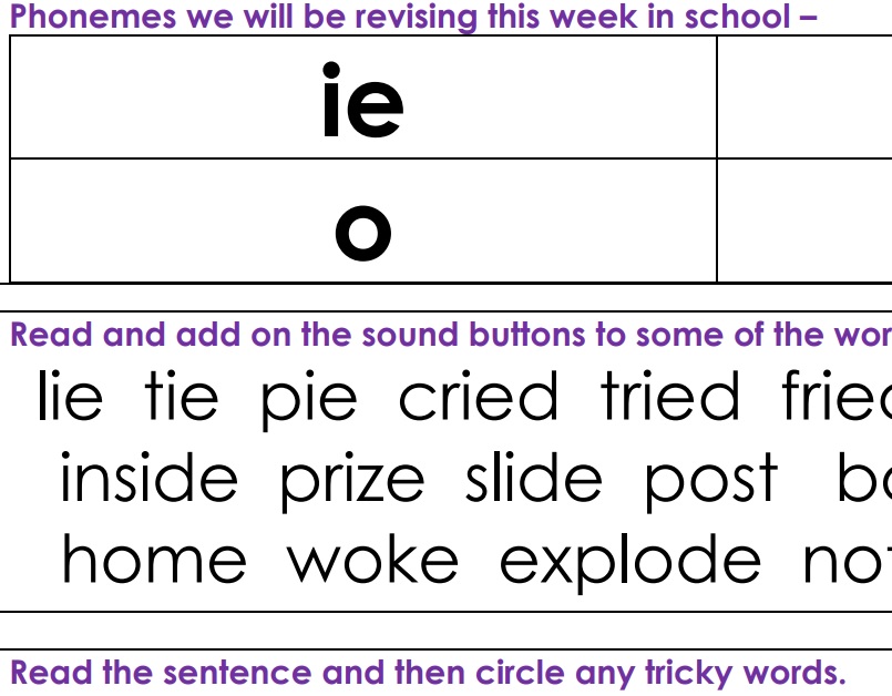 Year 2 Little Wandle Phonics Revision Homework Spring 2 Phase 5 (6