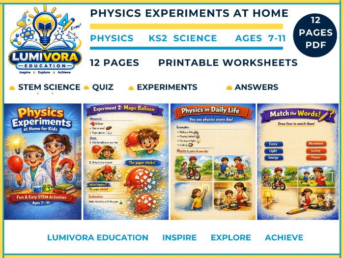 KS2 Science | Physics Experiments at Home STEM Workbook (Ages 7–11)