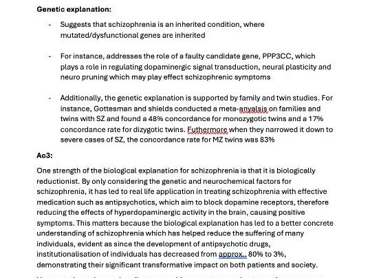 A level Psychology - Paper 3 - Schizophrenia essay plans