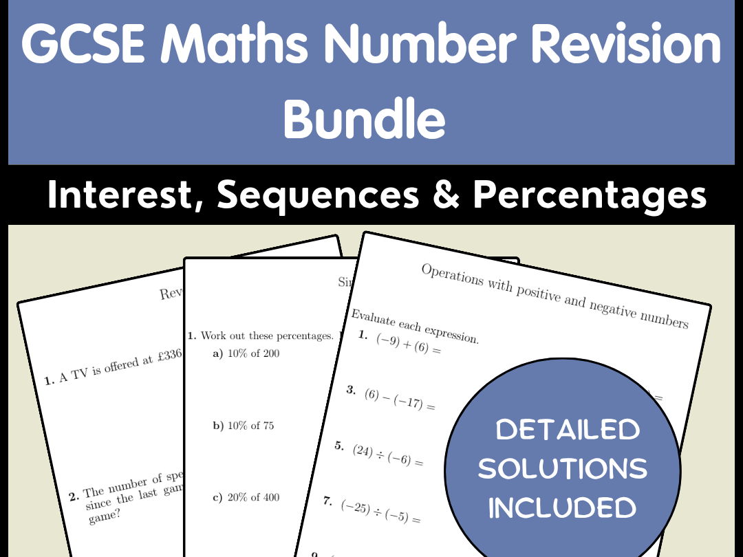GCSE Maths Number Revision Bundle | Interest, Sequences & Percentages