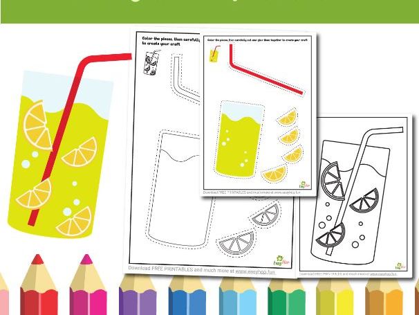 Lemonade Art & Craft Printable Pack | Cut, Color, and Glue Activity for Kids | 3-Pages