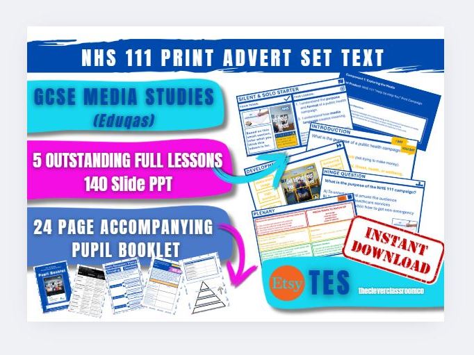 NEW SET TEXT GCSE Media Studies Eduqas NHS 111 Print Advertisement