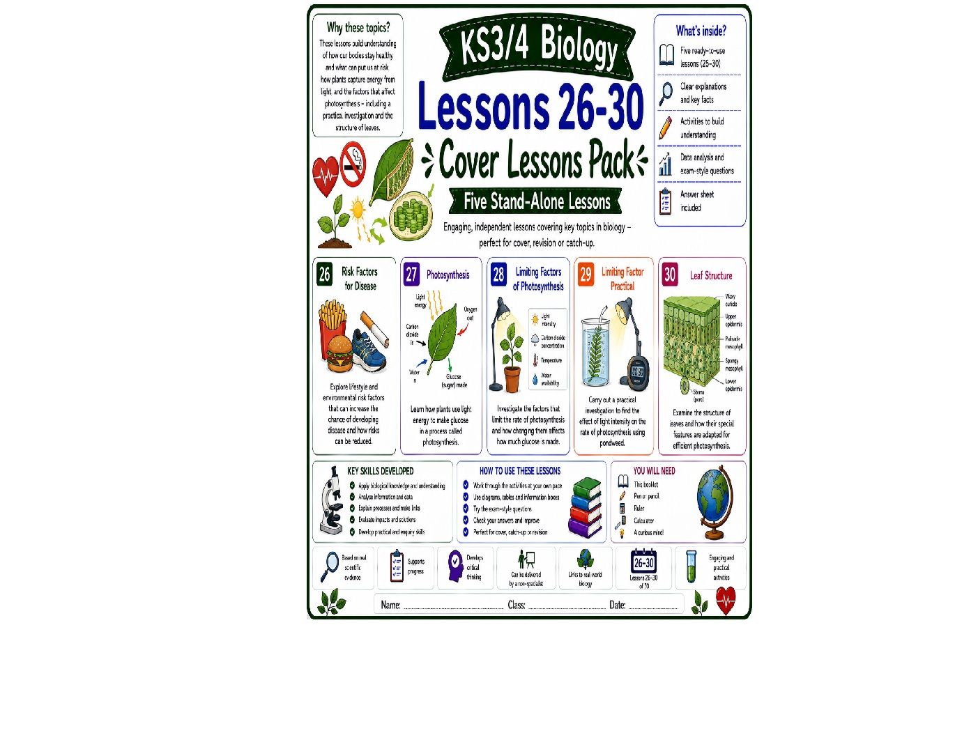 Bundle of 5 biology cover lessons (L26-30)